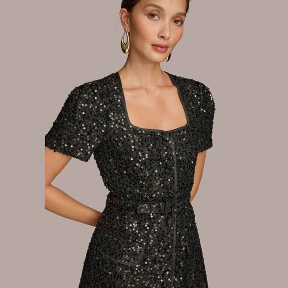 Donna Karan New York Black Puff Sleeve Sequin Sheath Dress - SZ 2 - NWT - Picture 4 of 11